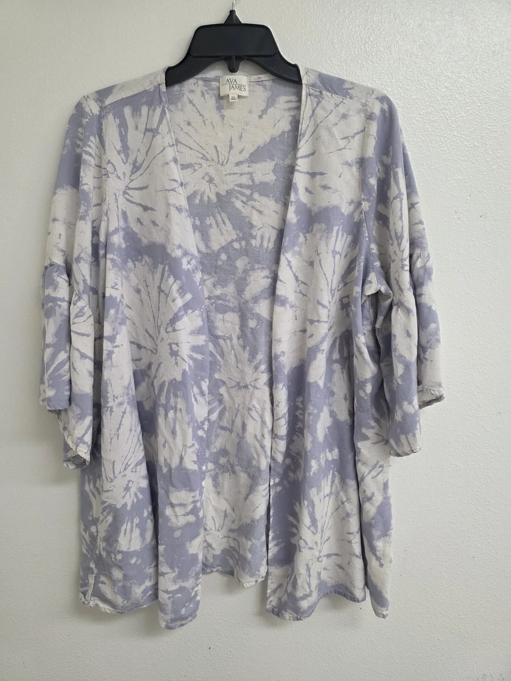 Ava & Viv Lilac and White Tie-Dye Open Front Kimono Cardigan (0698)